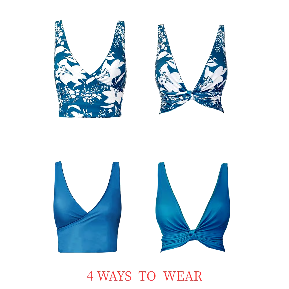 Blue Reversible Multi Wear Bikini And Sarong Swimsuit Set Blue Reversible Multi Wear Bikini And Sarong Swimsuit Set