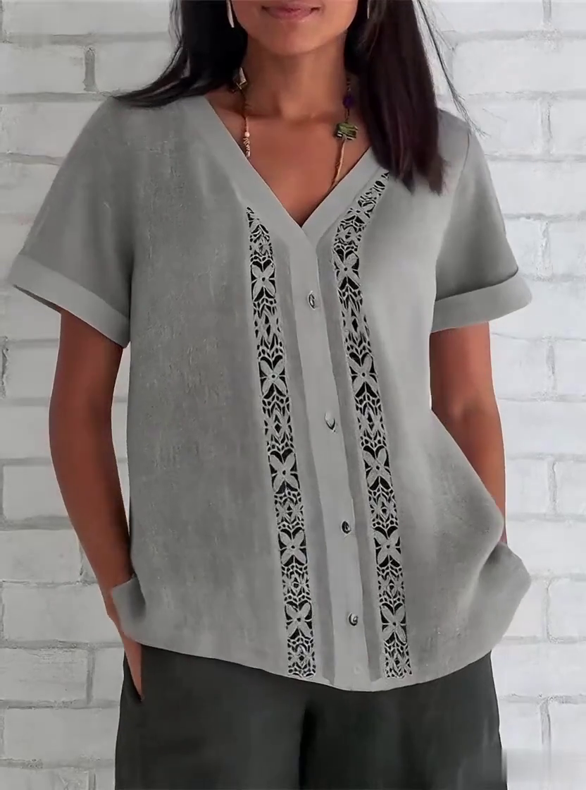 Women'S Casual Featured Patchwork Top Shirt Women'S Casual Featured Patchwork Top Shirt