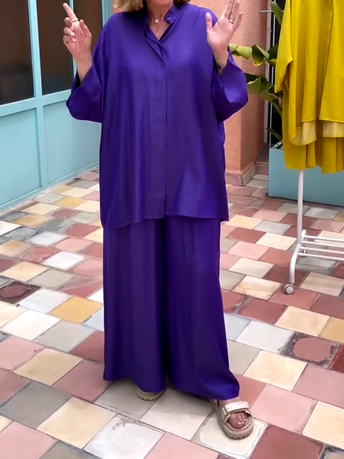 Women'S Solid Color Round Neck Loose Casual Trousers Two-Piece Set Women'S Solid Color Round Neck Loose Casual Trousers Two-Piece Set