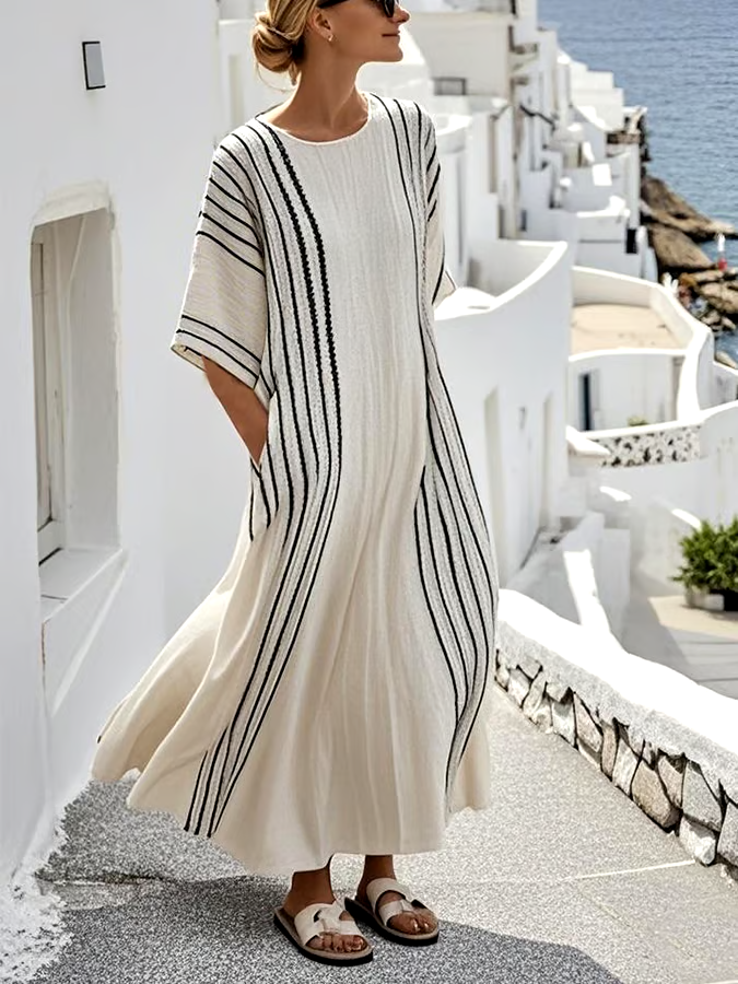 Women'S Contrast Striped Dress Women'S Contrast Striped Dress