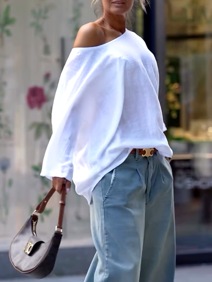 Women'S Casual Solid Color Off-Shoulder Loose Top Women'S Casual Solid Color Off-Shoulder Loose Top