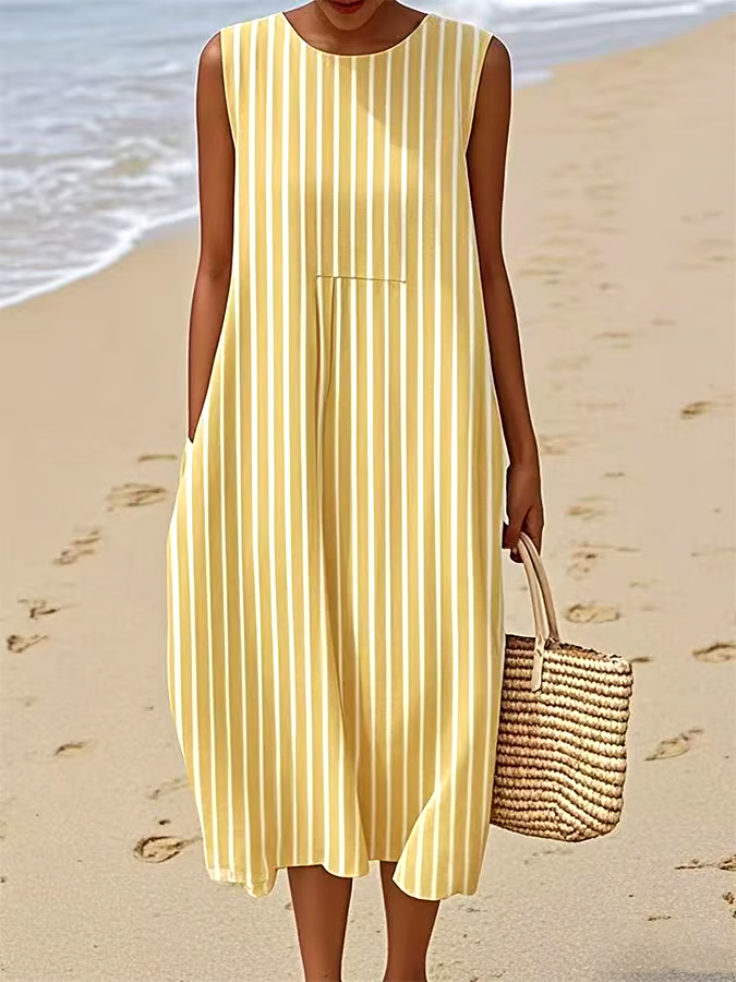 Women's Casual Striped Graphic Print Sleeveless Dress Women's Casual Striped Graphic Print Sleeveless Dress
