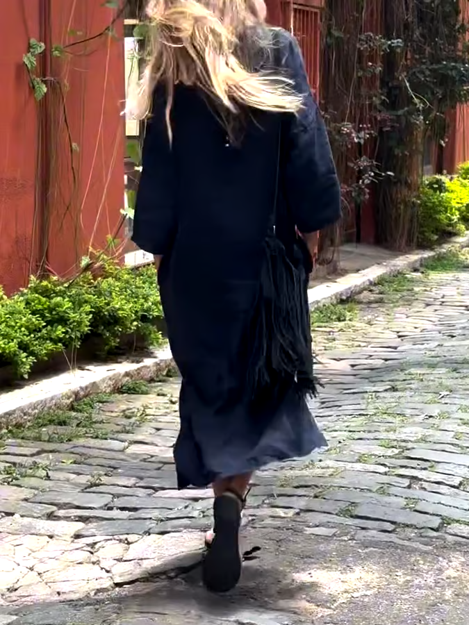 Women'S Casual Solid Color V-Neck Cotton And Linen Dress Women'S Casual Solid Color V-Neck Cotton And Linen Dress