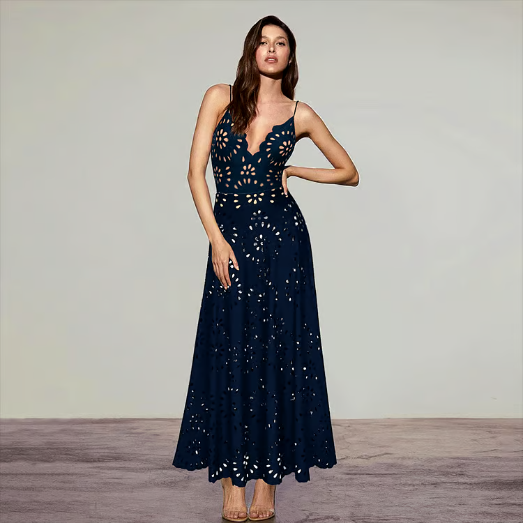 Laser Cutting Flower Hollow Flared Skirt Swimsuit