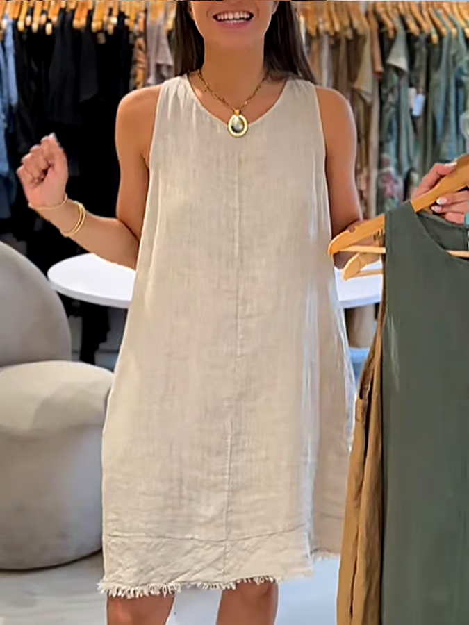 Women's Casual Solid Color Round Neck Sleeveless Splicing Dress Women's Casual Solid Color Round Neck Sleeveless Splicing Dress