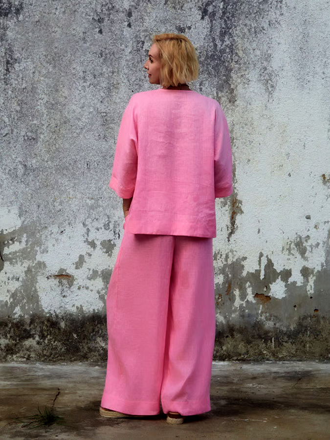 Women'S Casual Solid Color Irregular Cotton And Linen Suit