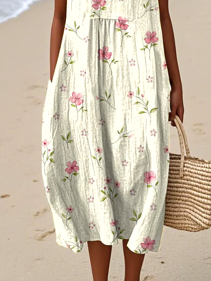 Women's Casual Floral Print Round Neck Sleeveless Dress Women's Casual Floral Print Round Neck Sleeveless Dress
