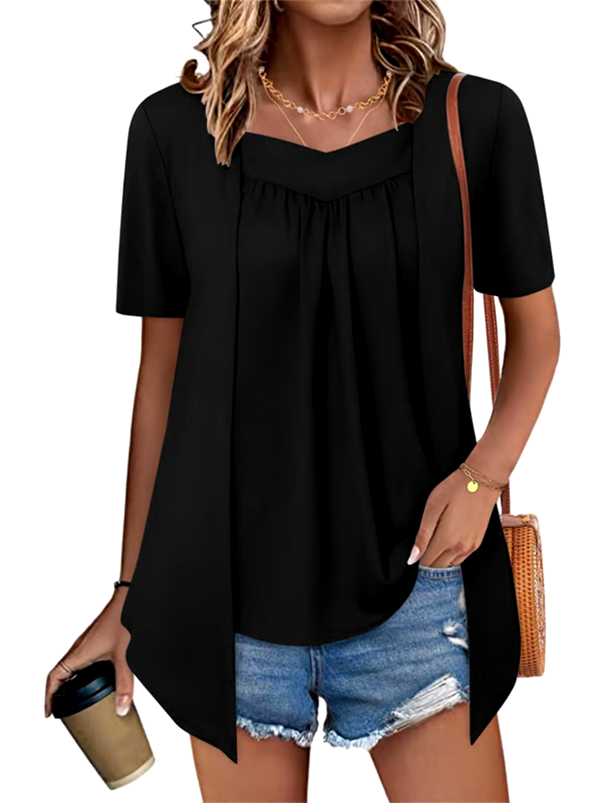 Women'S Casual Fashion Loose Fake Two-Piece Short-Sleeved Top Women'S Casual Fashion Loose Fake Two-Piece Short-Sleeved Top