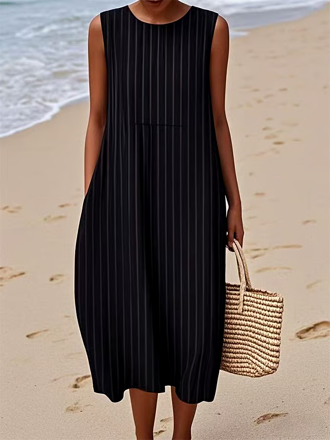 Women's Casual Striped Graphic Print Sleeveless Dress Women's Casual Striped Graphic Print Sleeveless Dress