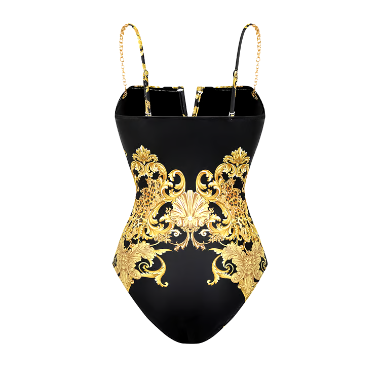 Dbvacay Vintage Baroque Print With Chain One Piece Swimsuit Set