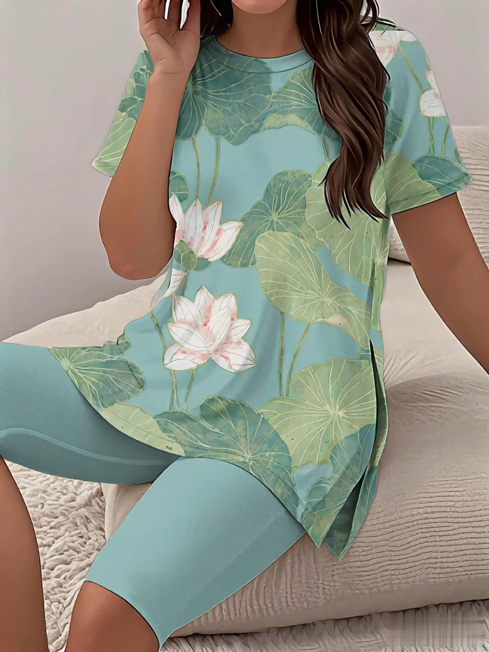 Women's Casual Round Neck Print Short Sleeve T-Shirt Shorts Set Women's Casual Round Neck Print Short Sleeve T-Shirt Shorts Set