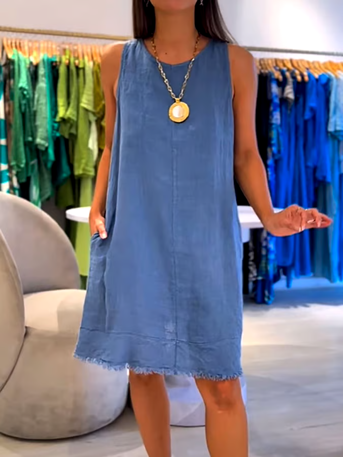 Women's Casual Solid Color Round Neck Sleeveless Splicing Dress Women's Casual Solid Color Round Neck Sleeveless Splicing Dress