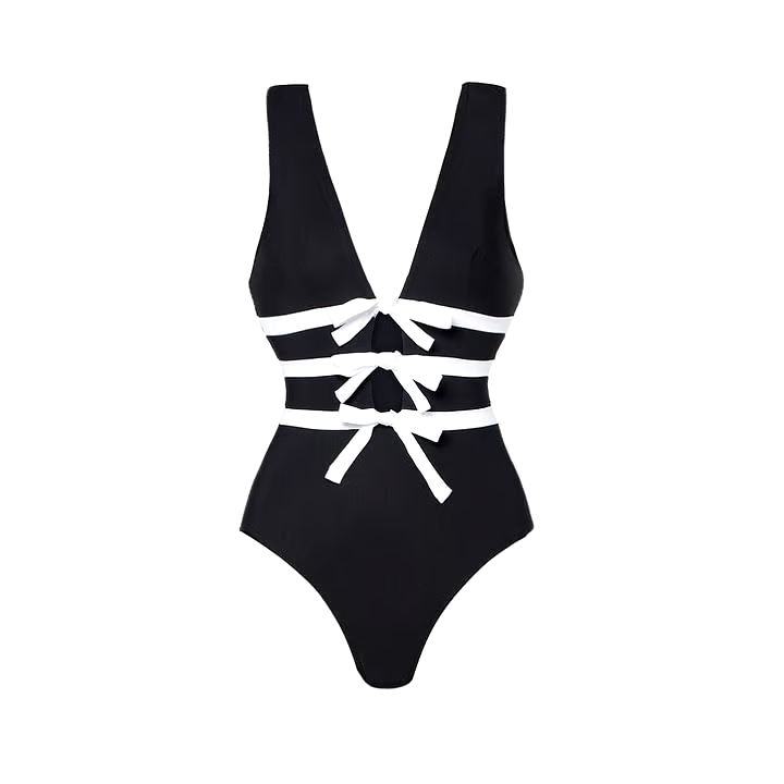 Black V Neck Sexy One Piece Swimsuit Set Black V Neck Sexy One Piece Swimsuit Set