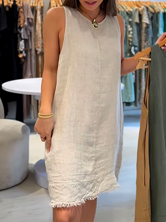 Women's Casual Solid Color Round Neck Sleeveless Splicing Dress Women's Casual Solid Color Round Neck Sleeveless Splicing Dress