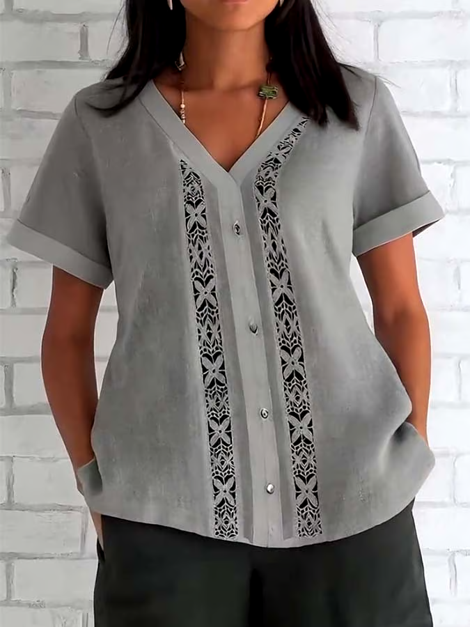 Women'S Casual Featured Patchwork Top Shirt Women'S Casual Featured Patchwork Top Shirt