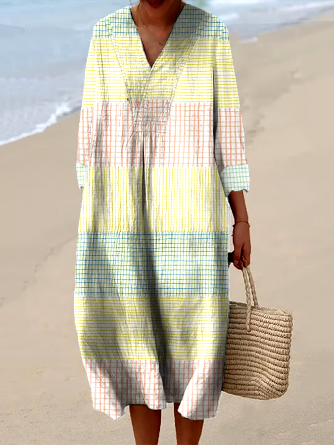 Women's Casual Plaid Loose Long Sleeve Dress Women's Casual Plaid Loose Long Sleeve Dress