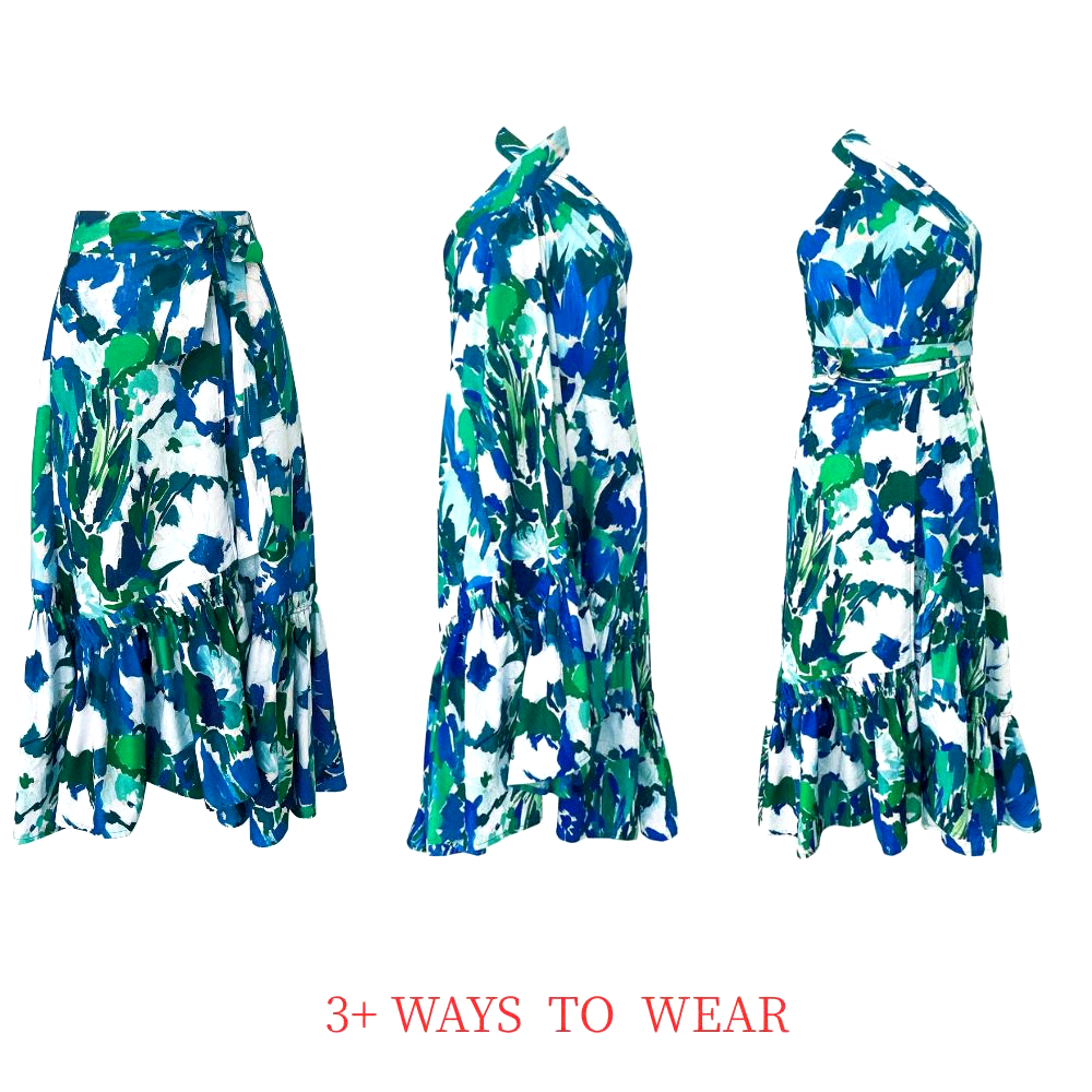 Blue Reversible Multi Wear Bikini And Skirt Swimsuit Set Blue Reversible Multi Wear Bikini And Skirt Swimsuit Set