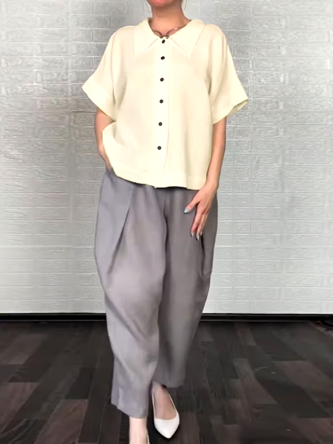 Women'S Casual Solid Color Cotton And Linen Shirt Pants Set Women'S Casual Solid Color Cotton And Linen Shirt Pants Set