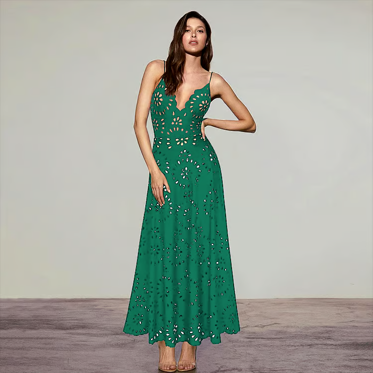 Laser Cutting Flower Hollow Flared Skirt Swimsuit