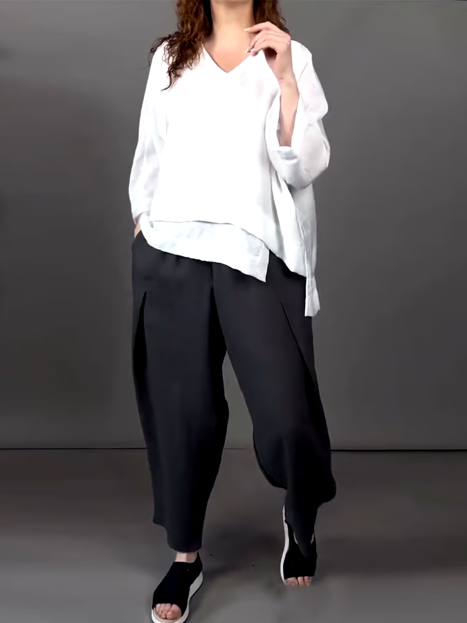 Women'S Casual Solid Color Cotton And Linen Two-Piece Suit Women'S Casual Solid Color Cotton And Linen Two-Piece Suit