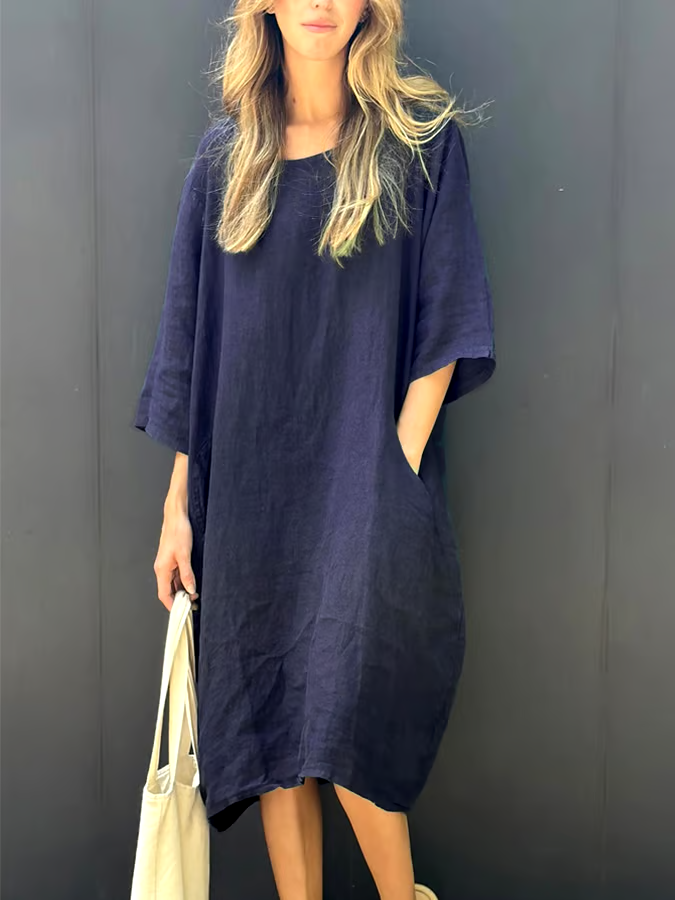 Women'S Casual Solid Color Loose Cotton And Linen Dress Women'S Casual Solid Color Loose Cotton And Linen Dress