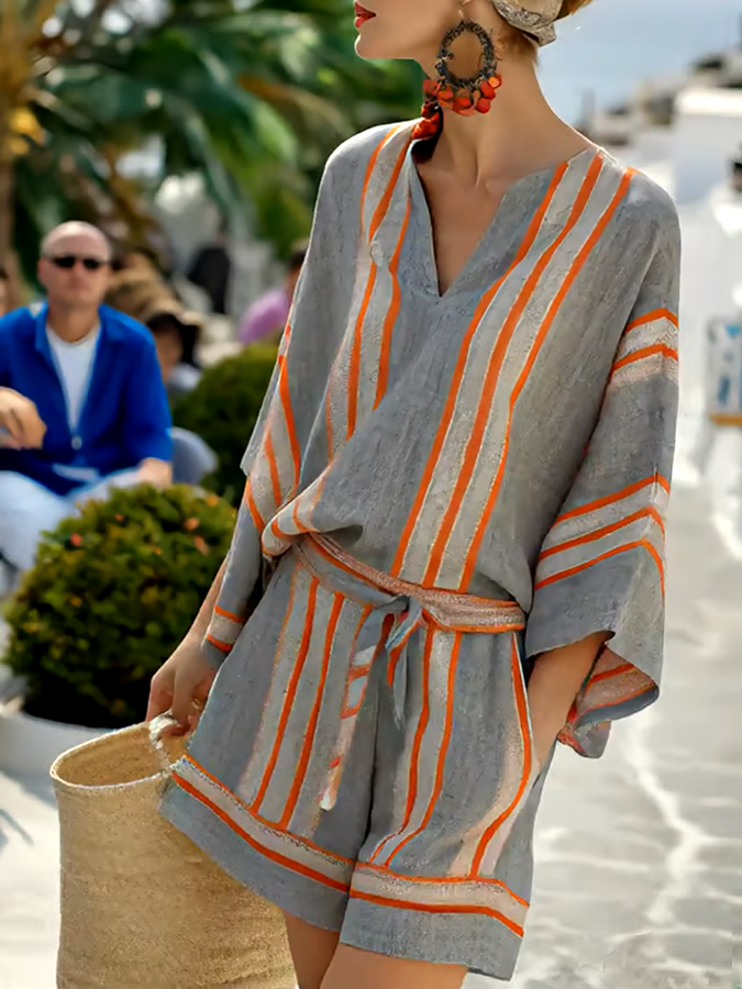 Women'S Striped Belted Jumpsuit Women'S Striped Belted Jumpsuit