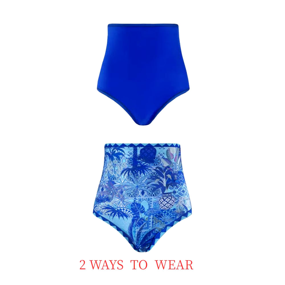 Blue Reversible High Waist Bikini And Sarong Swimsuit Set Blue Reversible High Waist Bikini And Sarong Swimsuit Set