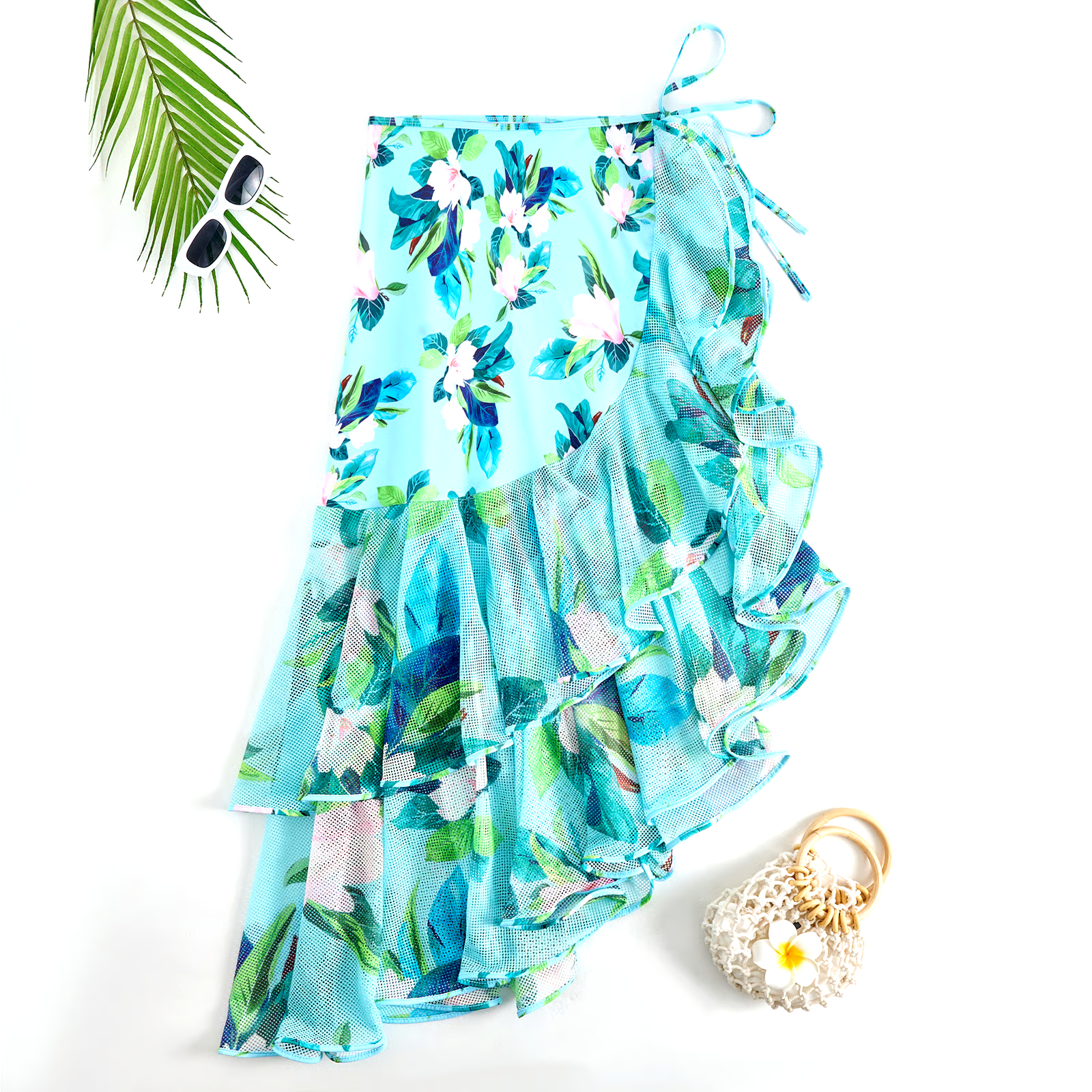 DBVACAY V Neck Floral Printed Long Sleeves Ruffled Wrap Skirt Swimsuit Set DBVACAY V Neck Floral Printed Long Sleeves Ruffled Wrap Skirt Swimsuit Set