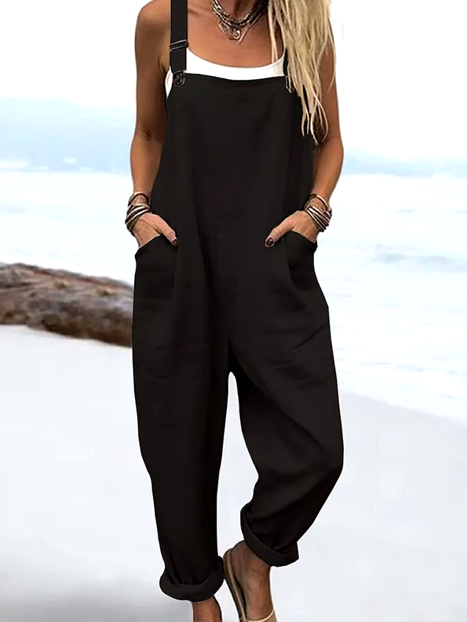 Women'S Casual Solid Color Cotton And Linen Overalls Women'S Casual Solid Color Cotton And Linen Overalls