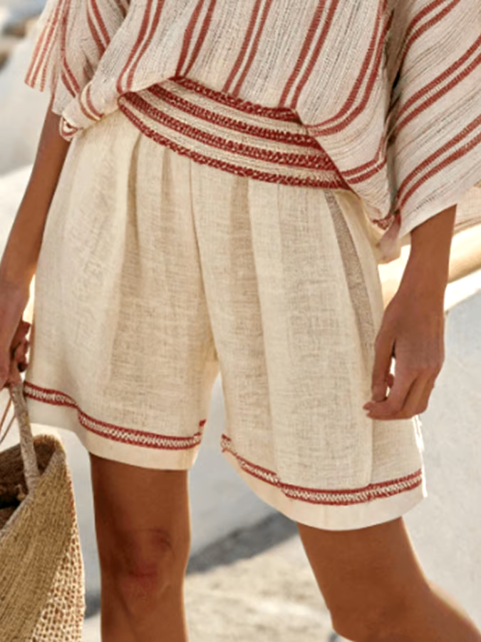 Women'S Loose Striped Holiday Shorts Set Women'S Loose Striped Holiday Shorts Set
