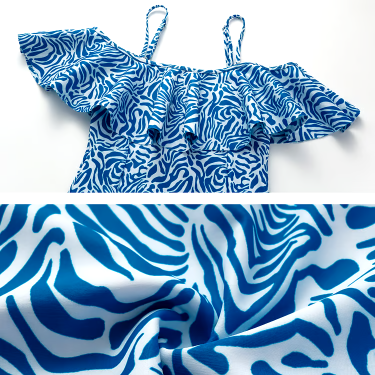 Ruffle Printed One Piece  Swimsuit Set