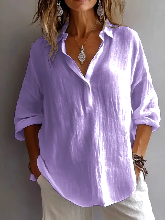 Women's Casual Solid Color Loose Long Sleeve Linen Lapel Shirt Women's Casual Solid Color Loose Long Sleeve Linen Lapel Shirt