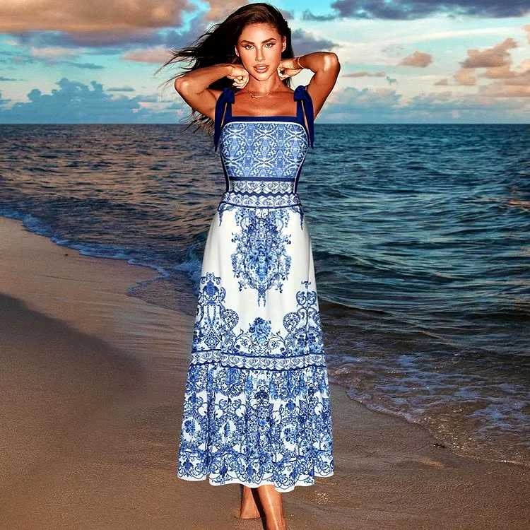 Blue And White Porcelain One Piece Swimsuit Set Blue And White Porcelain One Piece Swimsuit Set