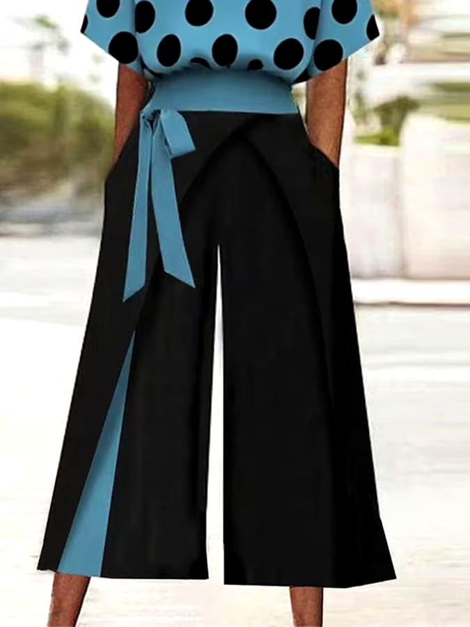 Women's Casual Round Neck Polka Dot Printed Trousers Two-Piece Set Women's Casual Round Neck Polka Dot Printed Trousers Two-Piece Set