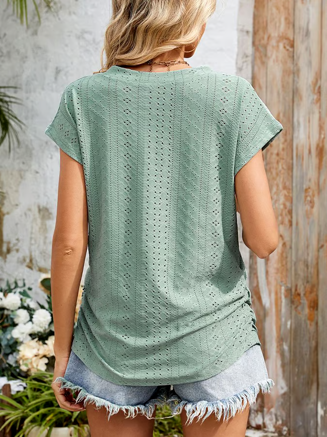 Women'S Casual Solid Color V-Neck Pocket Short Sleeve T-Shirt Women'S Casual Solid Color V-Neck Pocket Short Sleeve T-Shirt
