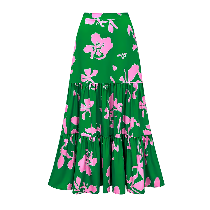 DBVACAY Ruffled Strap Printed One Piece Flared Skirt Swimsuit Set