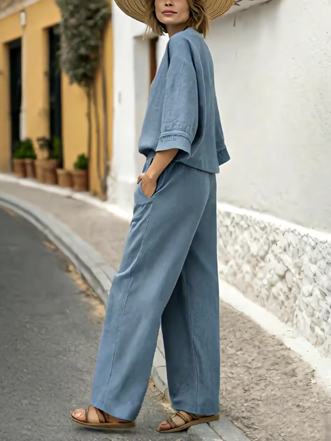 Women'S Loose Solid Color Wide Leg Pants Suit