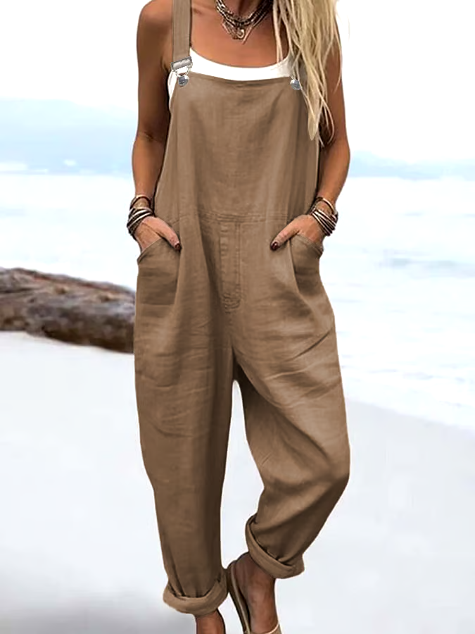 Women'S Casual Solid Color Cotton And Linen Overalls Women'S Casual Solid Color Cotton And Linen Overalls