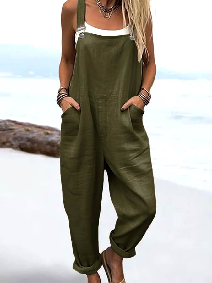 Women'S Casual Solid Color Cotton And Linen Overalls Women'S Casual Solid Color Cotton And Linen Overalls