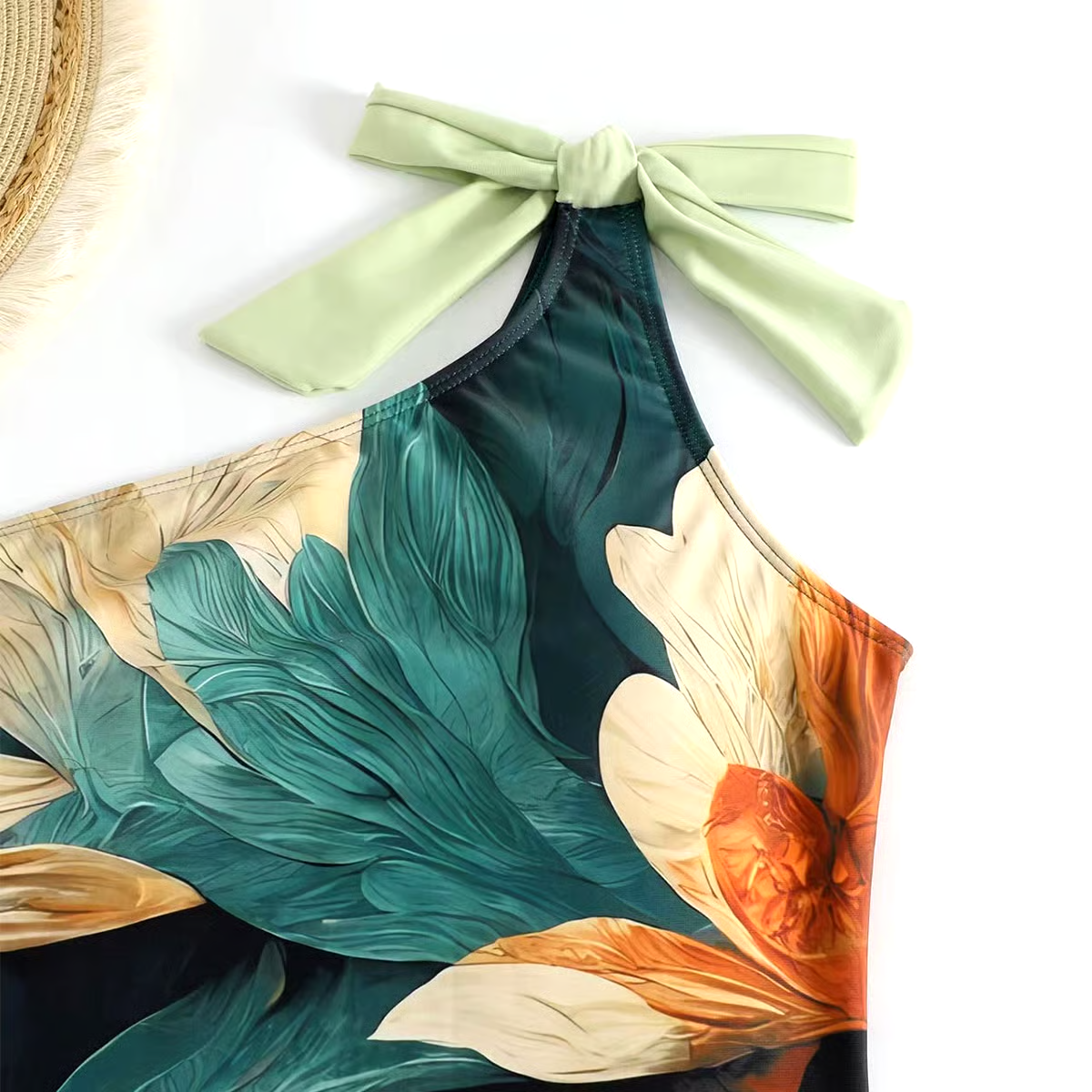 One Shoulder Chiffon Swimsuit Set