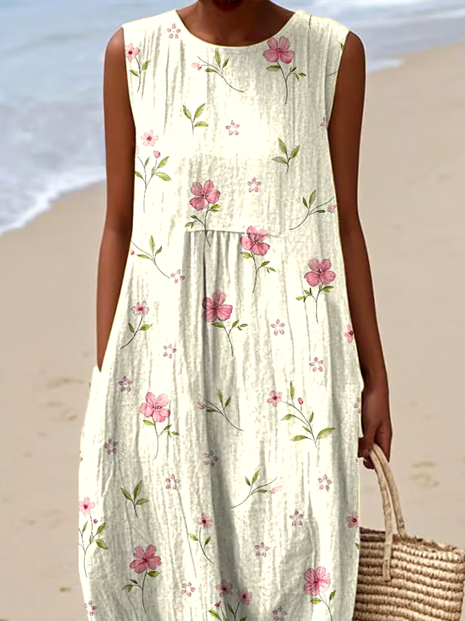 Women's Casual Floral Print Round Neck Sleeveless Dress Women's Casual Floral Print Round Neck Sleeveless Dress