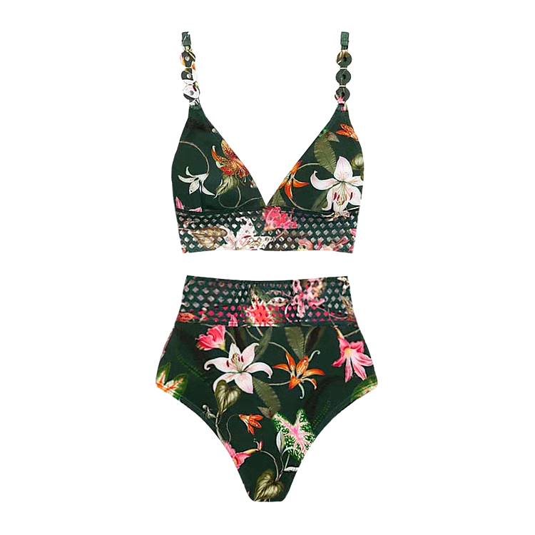 Lily Printed Laser Cut Bikini  Swimsuit Set