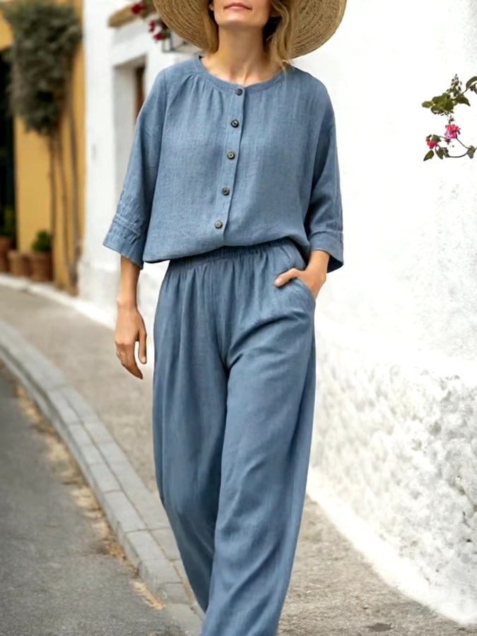 Women'S Loose Solid Color Wide Leg Pants Suit