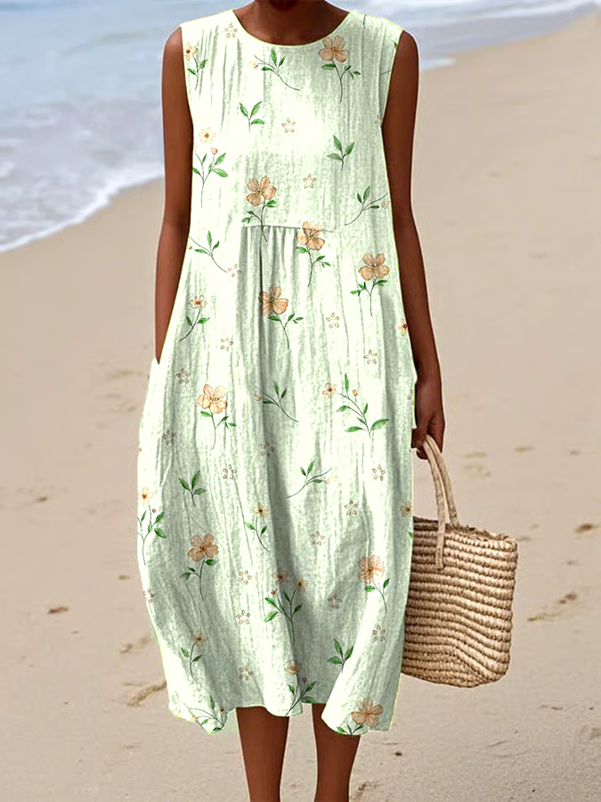 Women's Casual Floral Print Round Neck Sleeveless Dress Women's Casual Floral Print Round Neck Sleeveless Dress