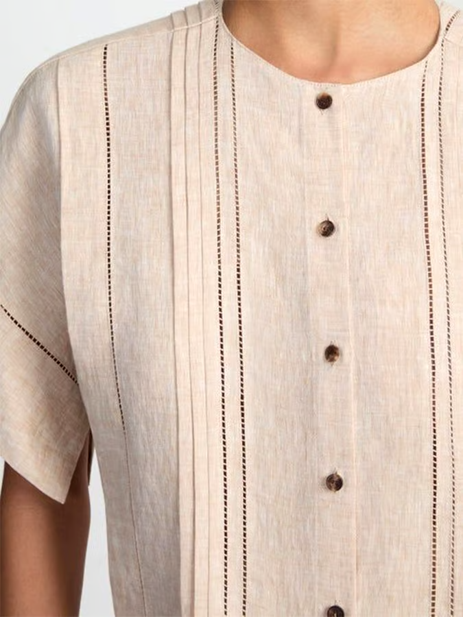 Women's Cotton&Linen Casual Striped Hollow Shirt Suit Women's Cotton&Linen Casual Striped Hollow Shirt Suit