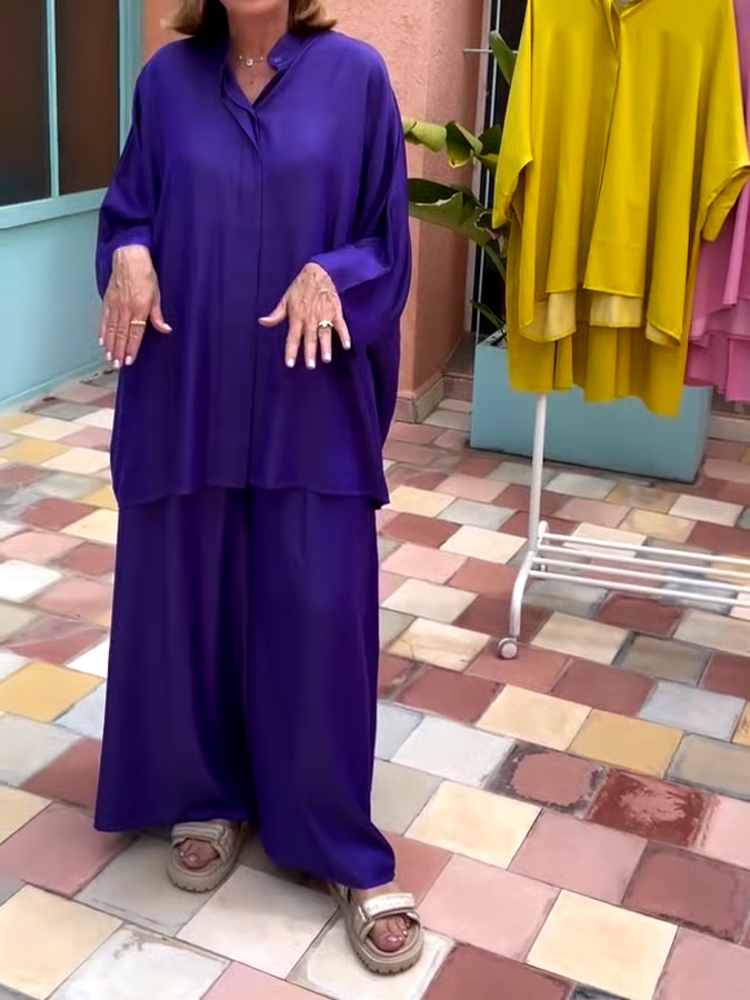 Women'S Solid Color Round Neck Loose Casual Trousers Two-Piece Set Women'S Solid Color Round Neck Loose Casual Trousers Two-Piece Set