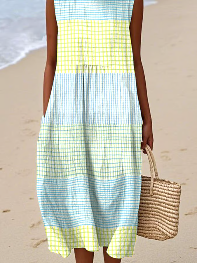 Women's Casual Irregular Striped Sleeveless Dress Women's Casual Irregular Striped Sleeveless Dress