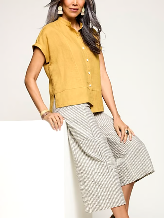 Women's Cotton&Linen Irregular Hem Shirt Women's Cotton&Linen Irregular Hem Shirt