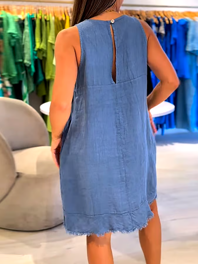 Women's Casual Solid Color Round Neck Sleeveless Splicing Dress Women's Casual Solid Color Round Neck Sleeveless Splicing Dress