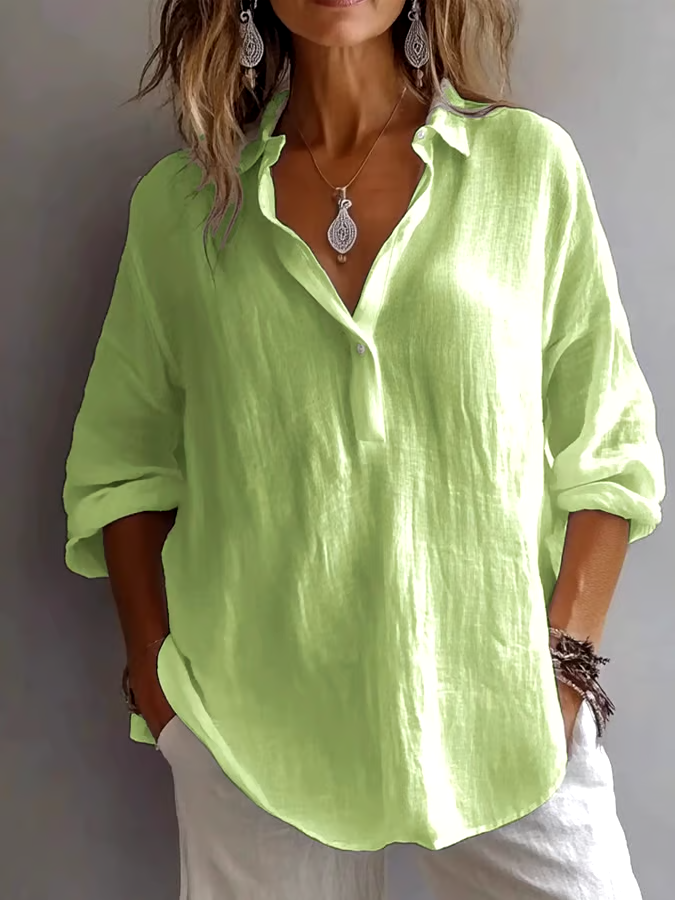 Women's Casual Solid Color Loose Long Sleeve Linen Lapel Shirt Women's Casual Solid Color Loose Long Sleeve Linen Lapel Shirt